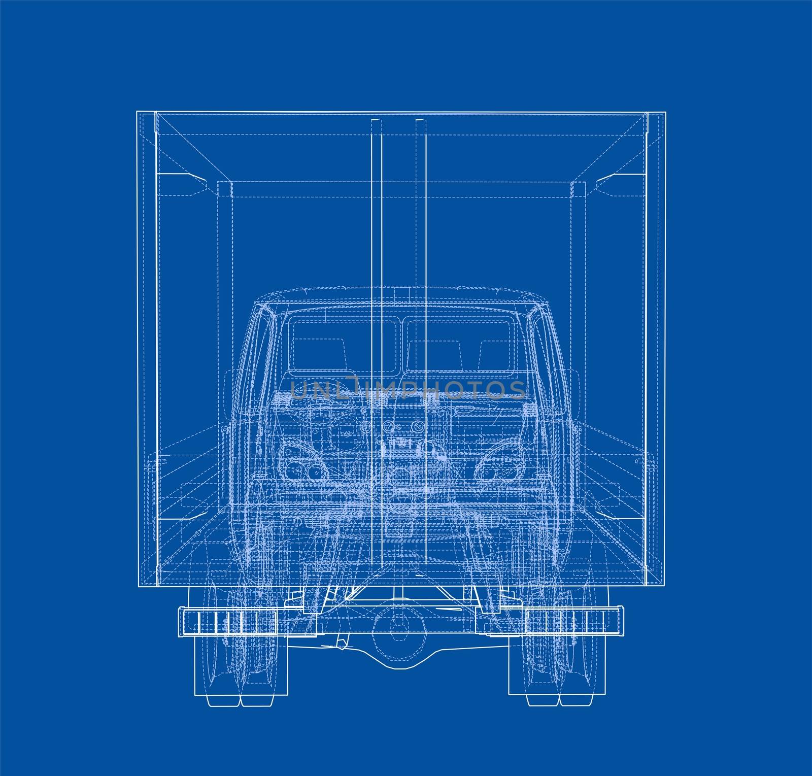 Concept small truck sketch. 3d illustration. Wire-frame style