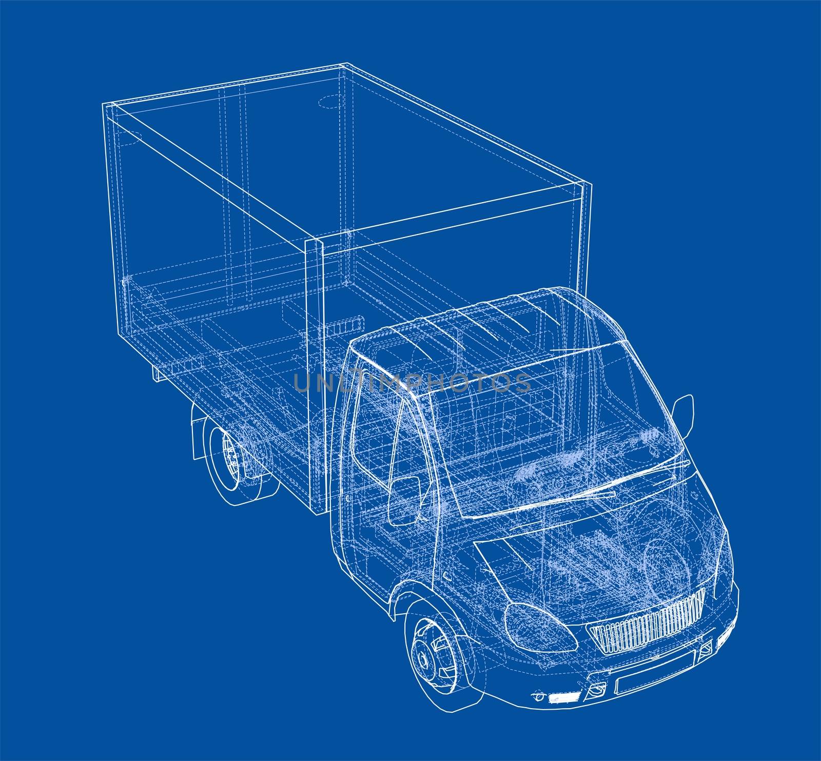 Concept small truck sketch. 3d illustration. Wire-frame style