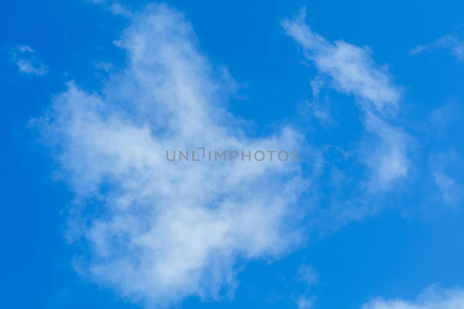 Deep blue bright sky with white fluffy clouds