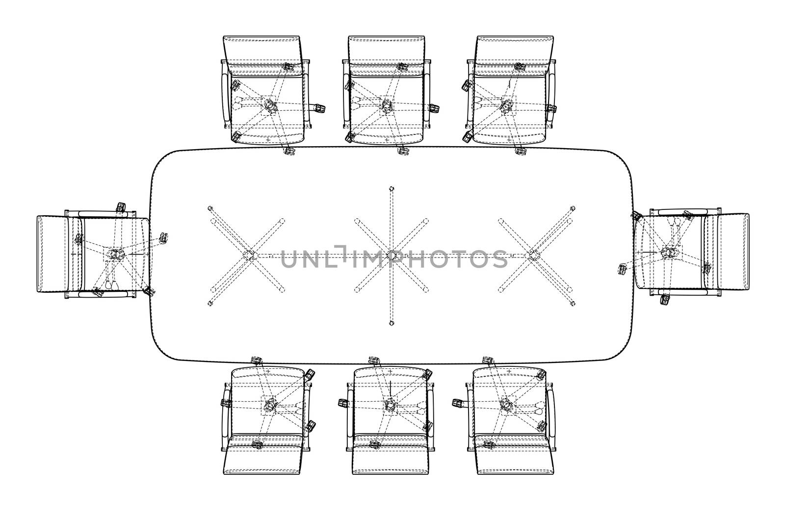 Conference table with chairs in sketch style. 3d illustration