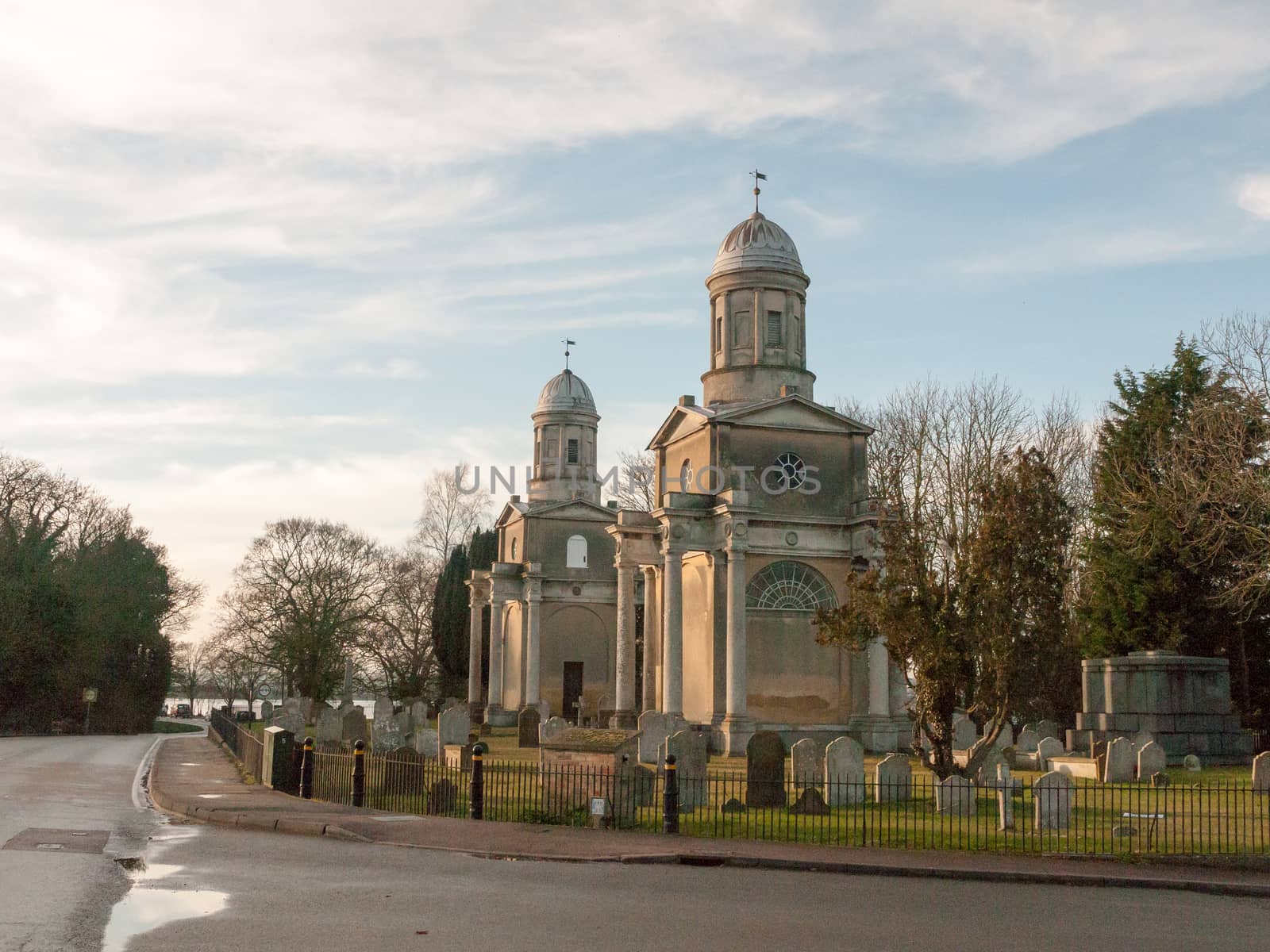 Mistley twin old church towers day road no people graveyard by callumrc