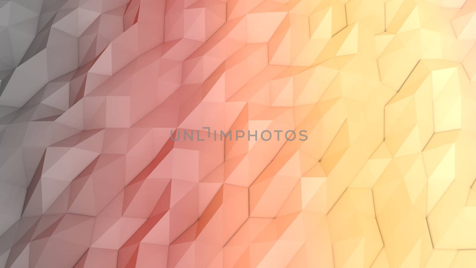 An abstract 3d illustration of a peach, pink and grey lowpoly backdrop with a triangular, rhombus and hexagonal forms. A multiform area looks like a splendid picture