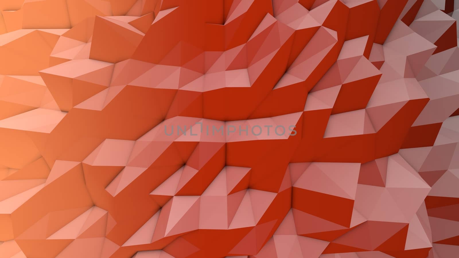 An abstract 3d illustration of a peach, orange and brown lowpoly backdrop with a triangular and rhombus surface. A crystal looking area looks original and inspiring.