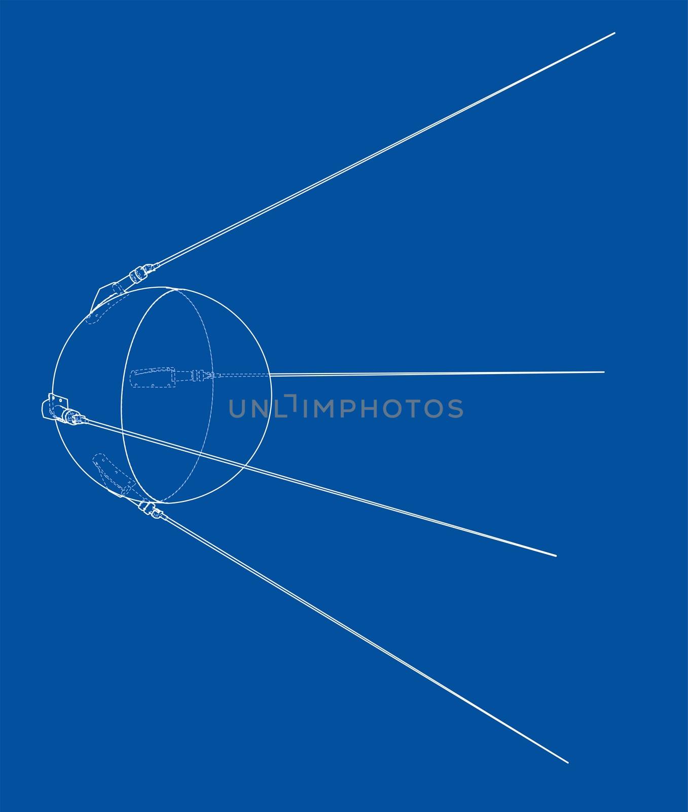 Satellite sketch or blueprint. 3d illustration isolated on background