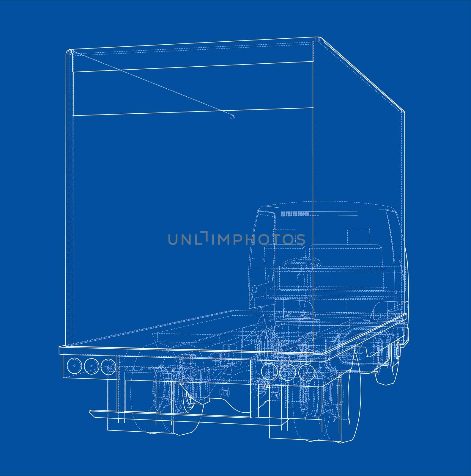 Concept mini truck sketch. 3d illustration. Wire-frame style