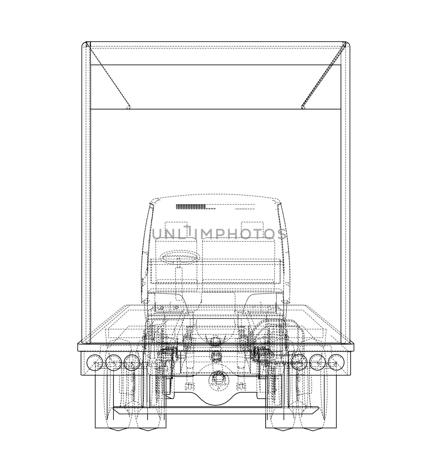 Concept mini truck sketch. 3d illustration. Wire-frame style