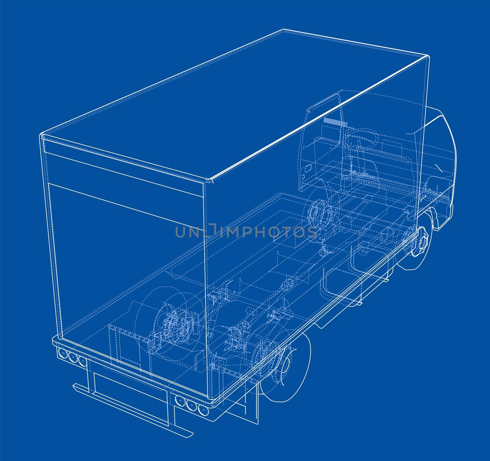 Concept mini truck sketch. 3d illustration. Wire-frame style