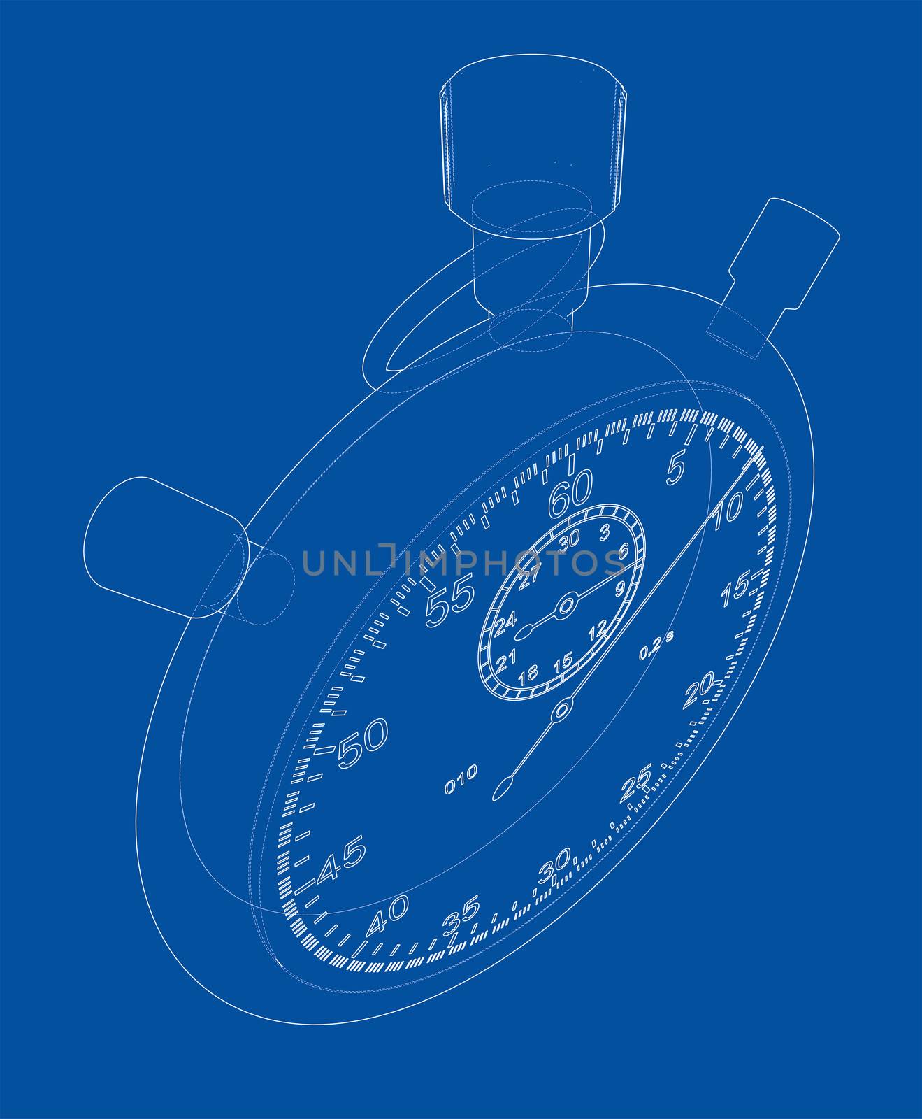 Stopwatch or timer sketch. 3d illustration. Wire-frame style