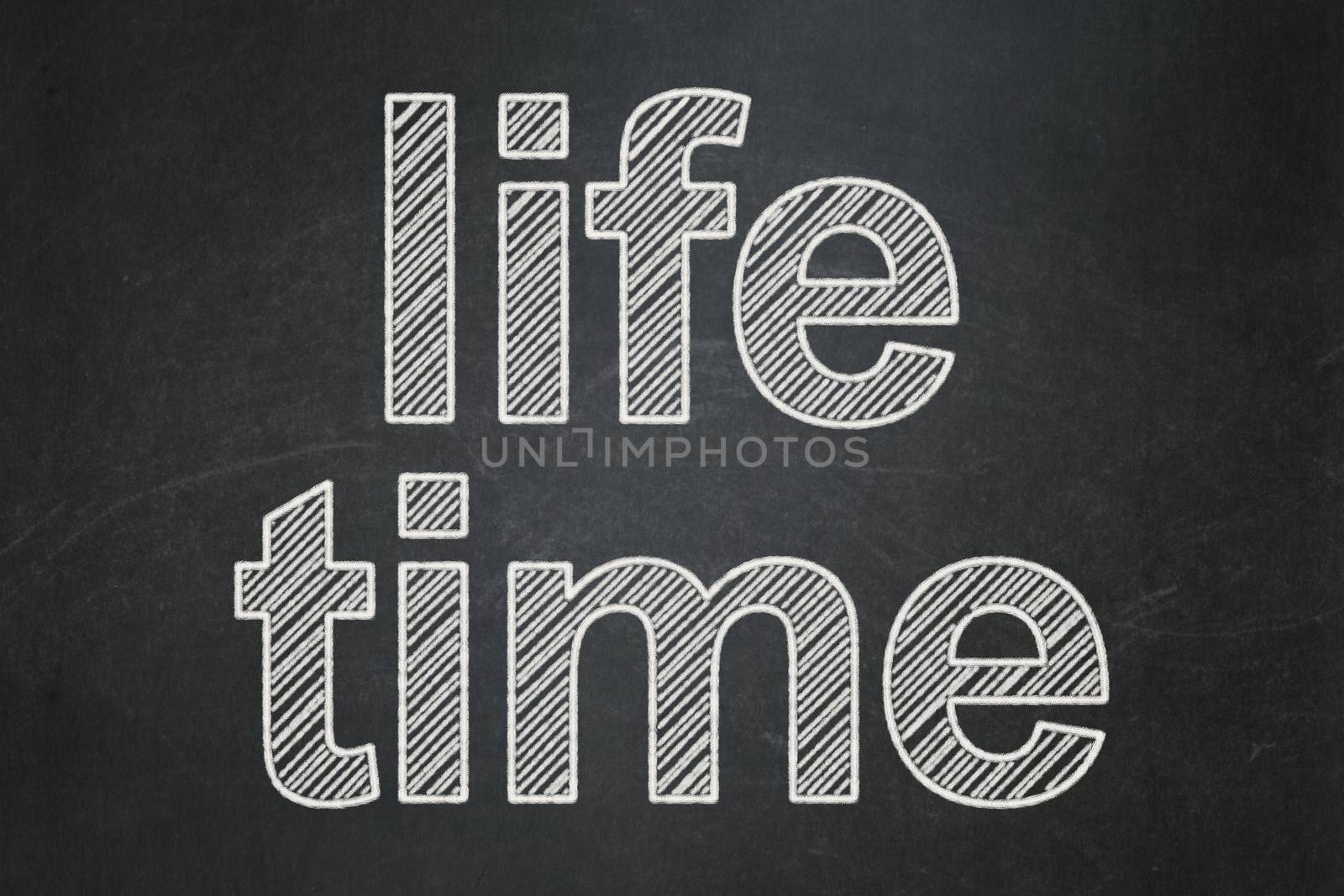 Timeline concept: text Life Time on Black chalkboard background