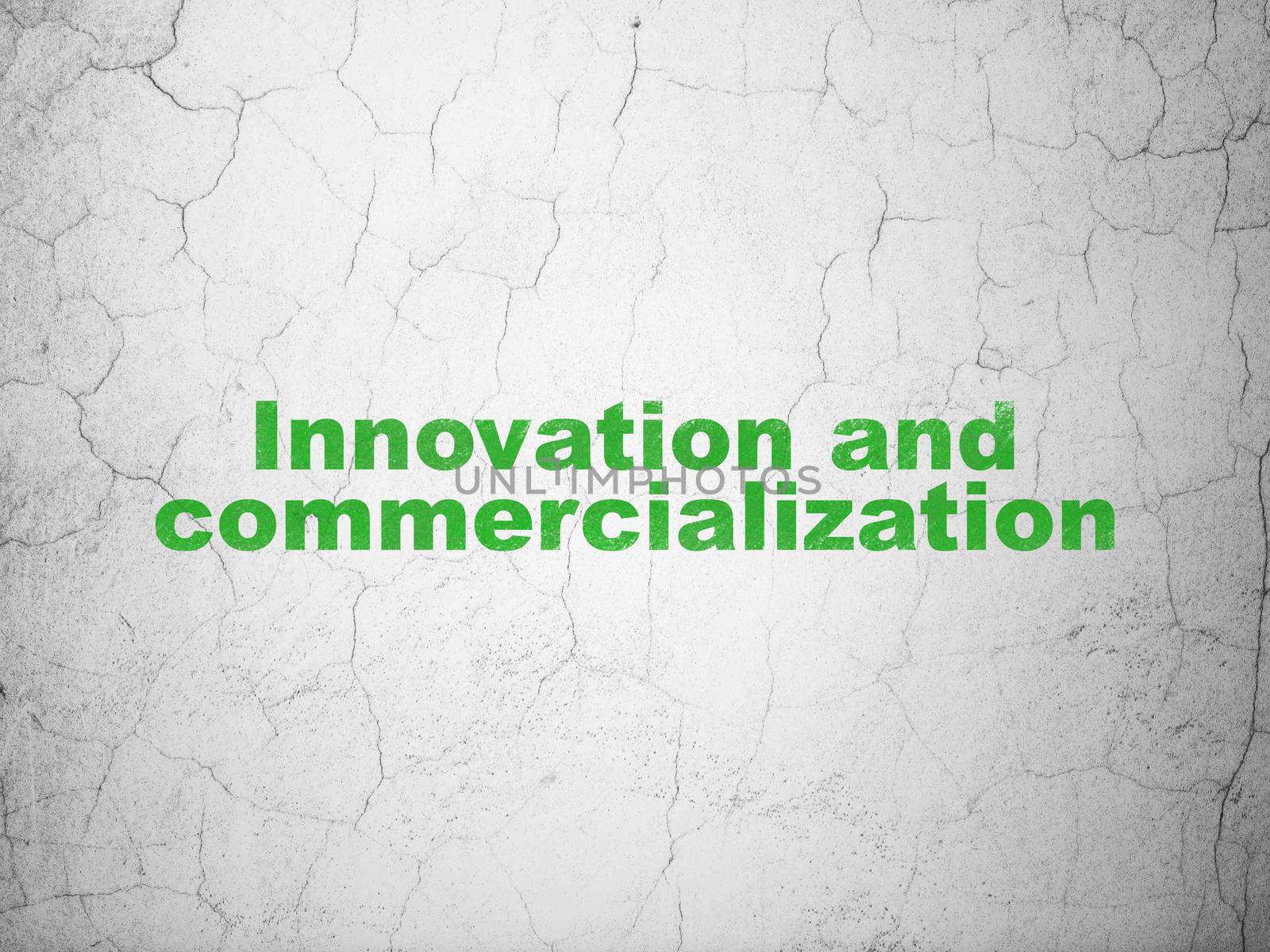 Science concept: Green Innovation And Commercialization on textured concrete wall background