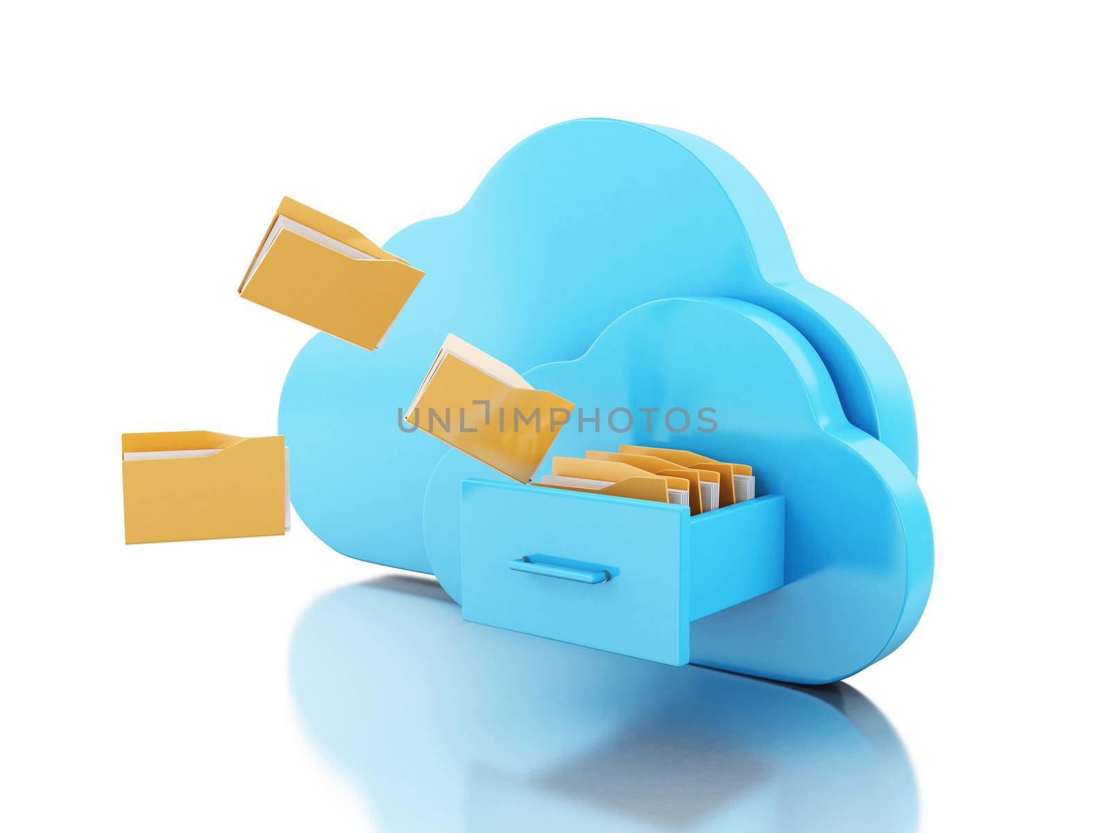 3d renderer image. File storage in cloud. Cloud storage concept. Isolated white background.