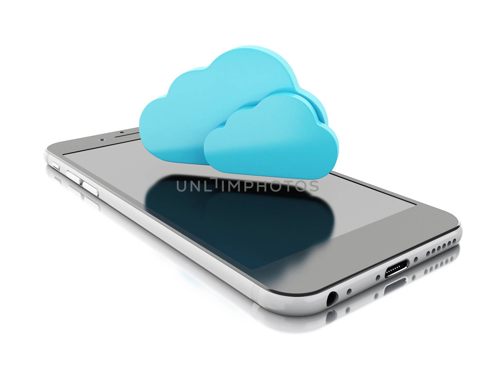 3d illustration. cloud symbol with Laptop and smartphone. Cloud computing concept. Isolated on white background.