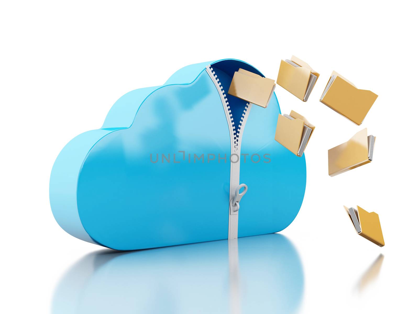 3d illustration. File storage in cloud. Cloud storage concept. Isolated white background.