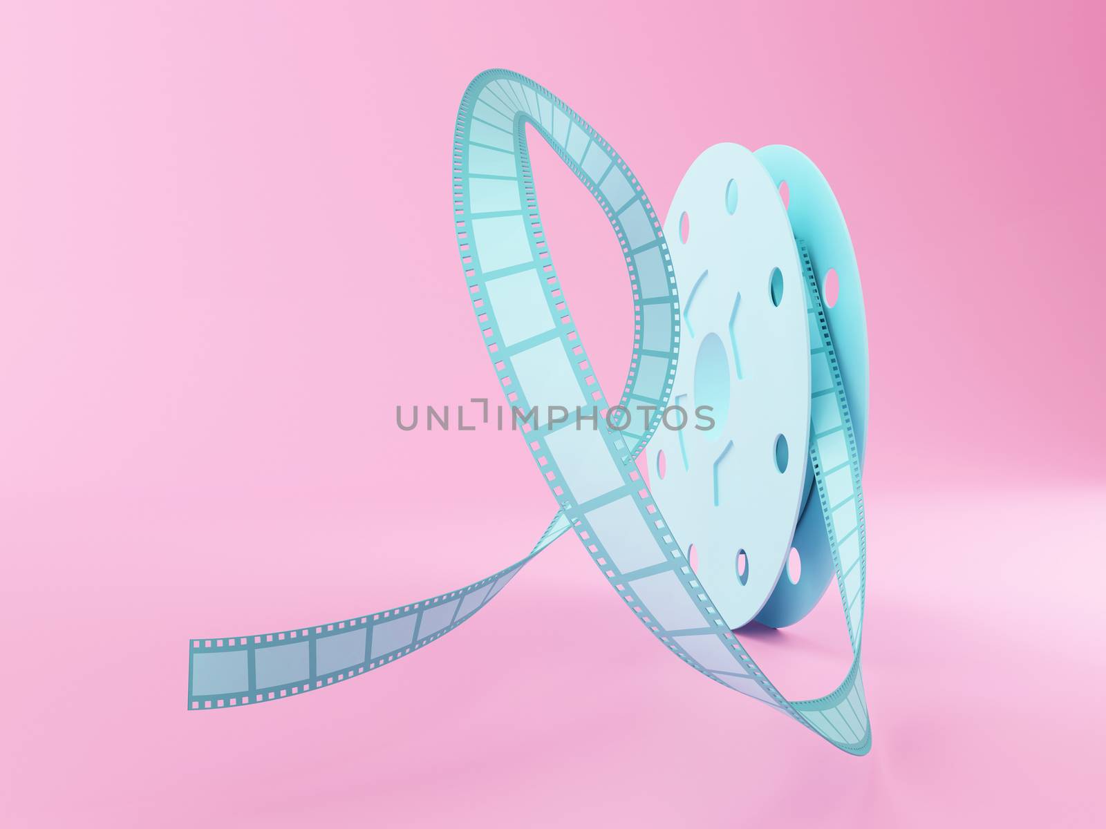 3d illustration. Film reel cartoon style. Cinema concept.