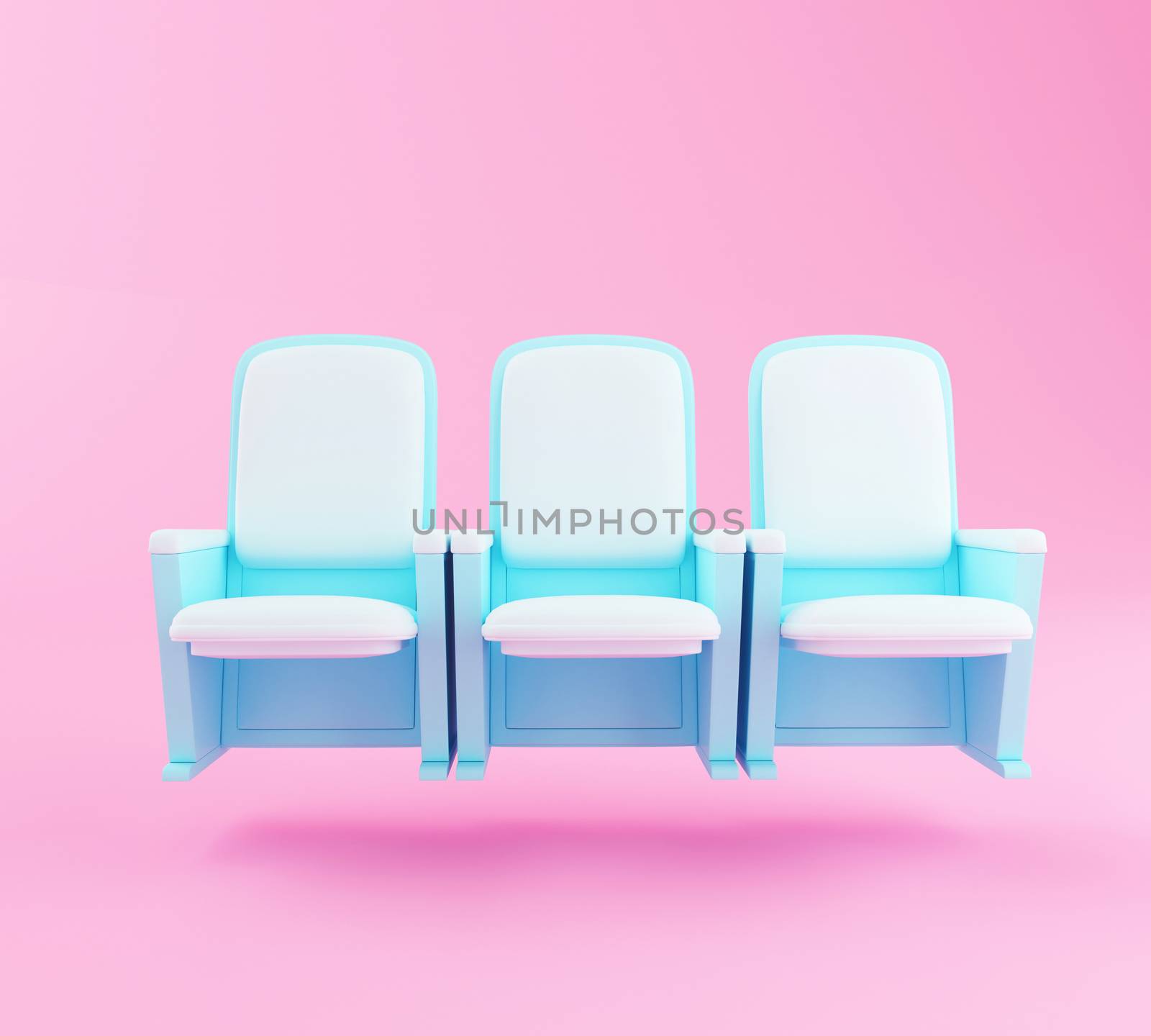 3d illustration. Cartoon theater Seats on pink background. Cinema and entertainment concept.