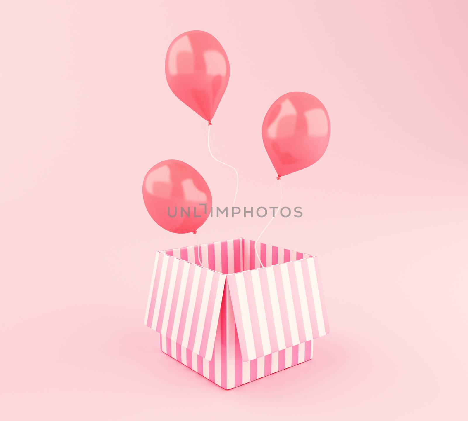 3d Pink balloons floating and gift box on pink background. by megostudio