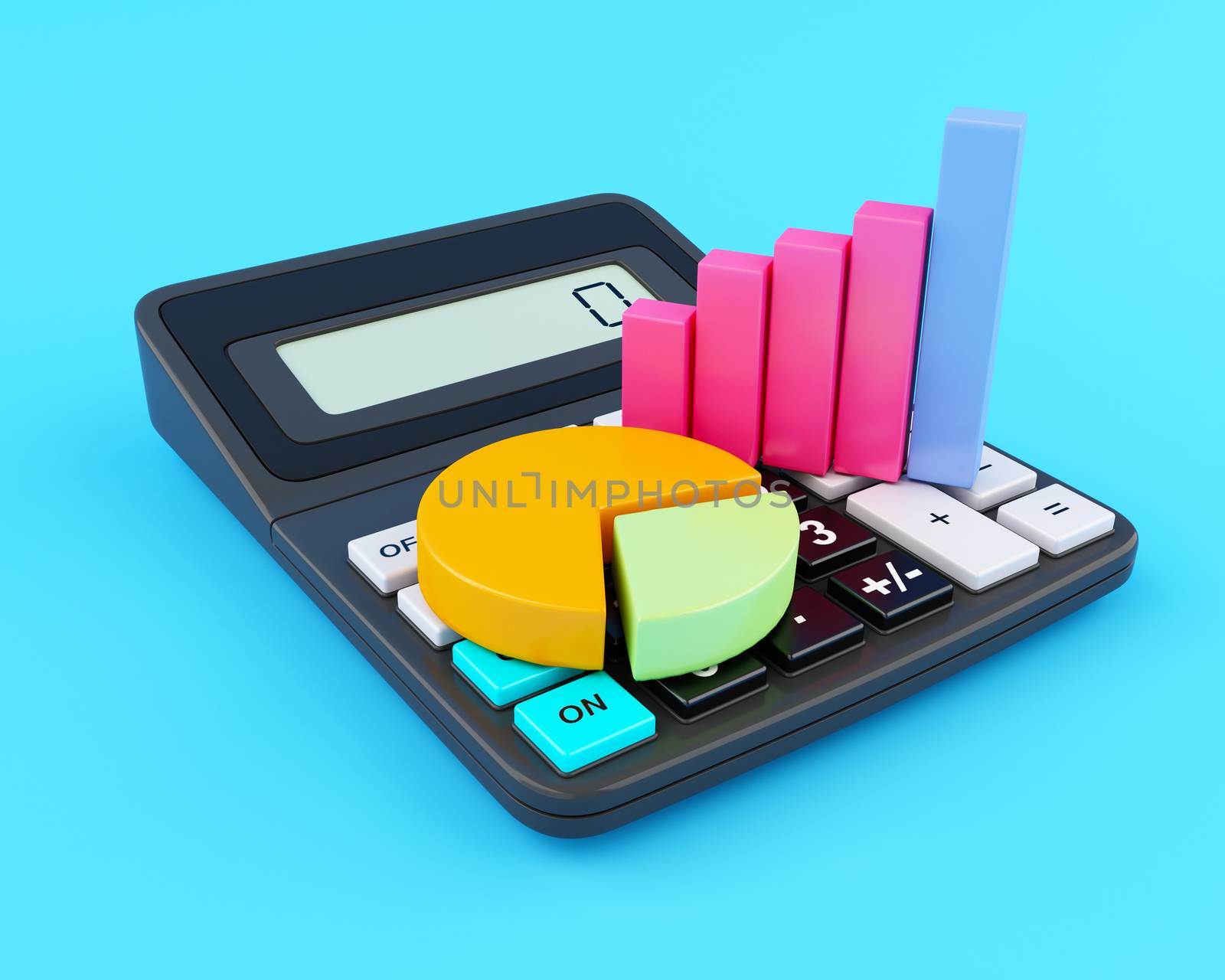 3d illustration. Office calculator and business graph. Business finance and banking concept.
