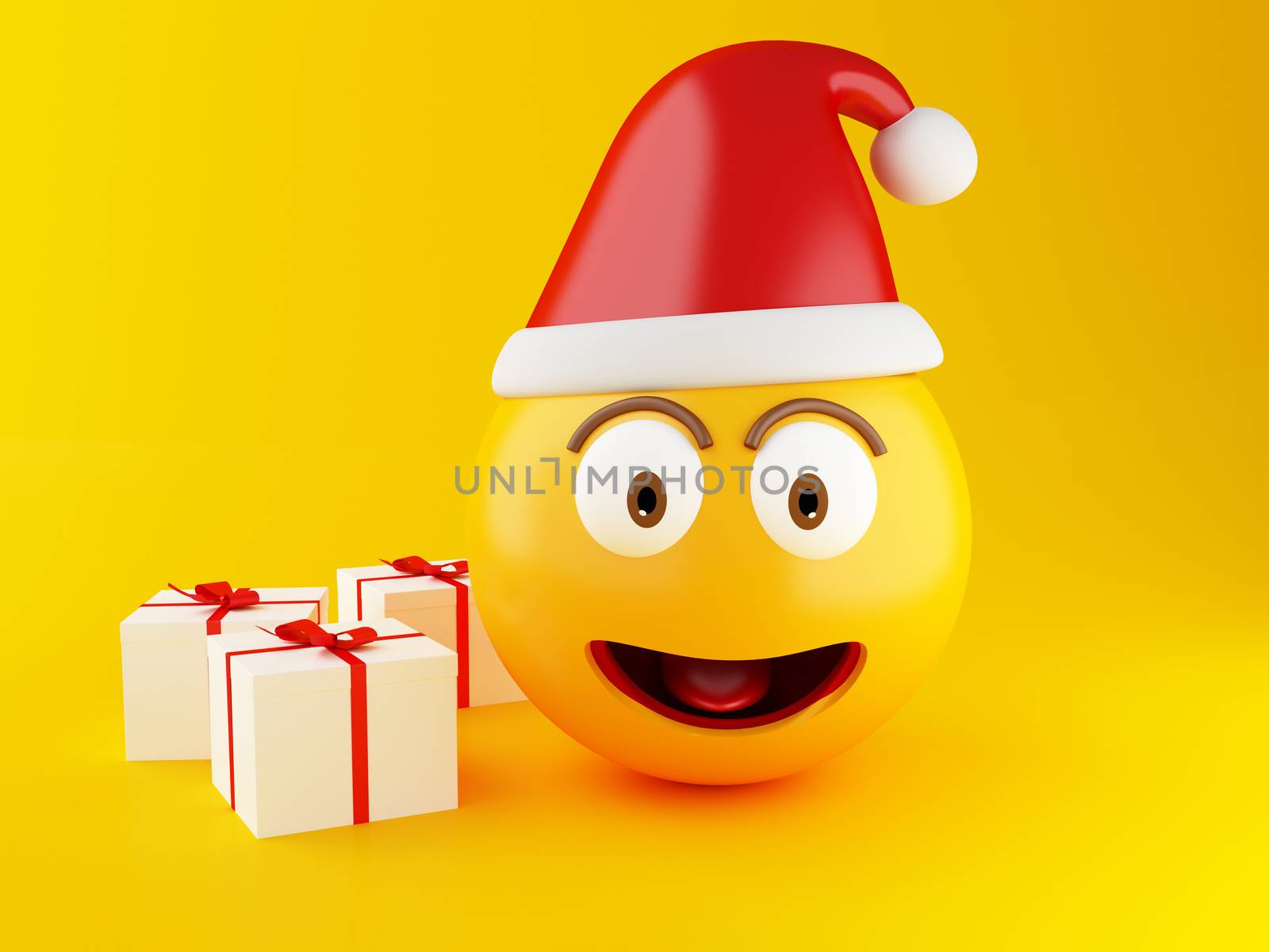 3d illustration. Christmas emoji with gift box. Christmas and Social media concept.