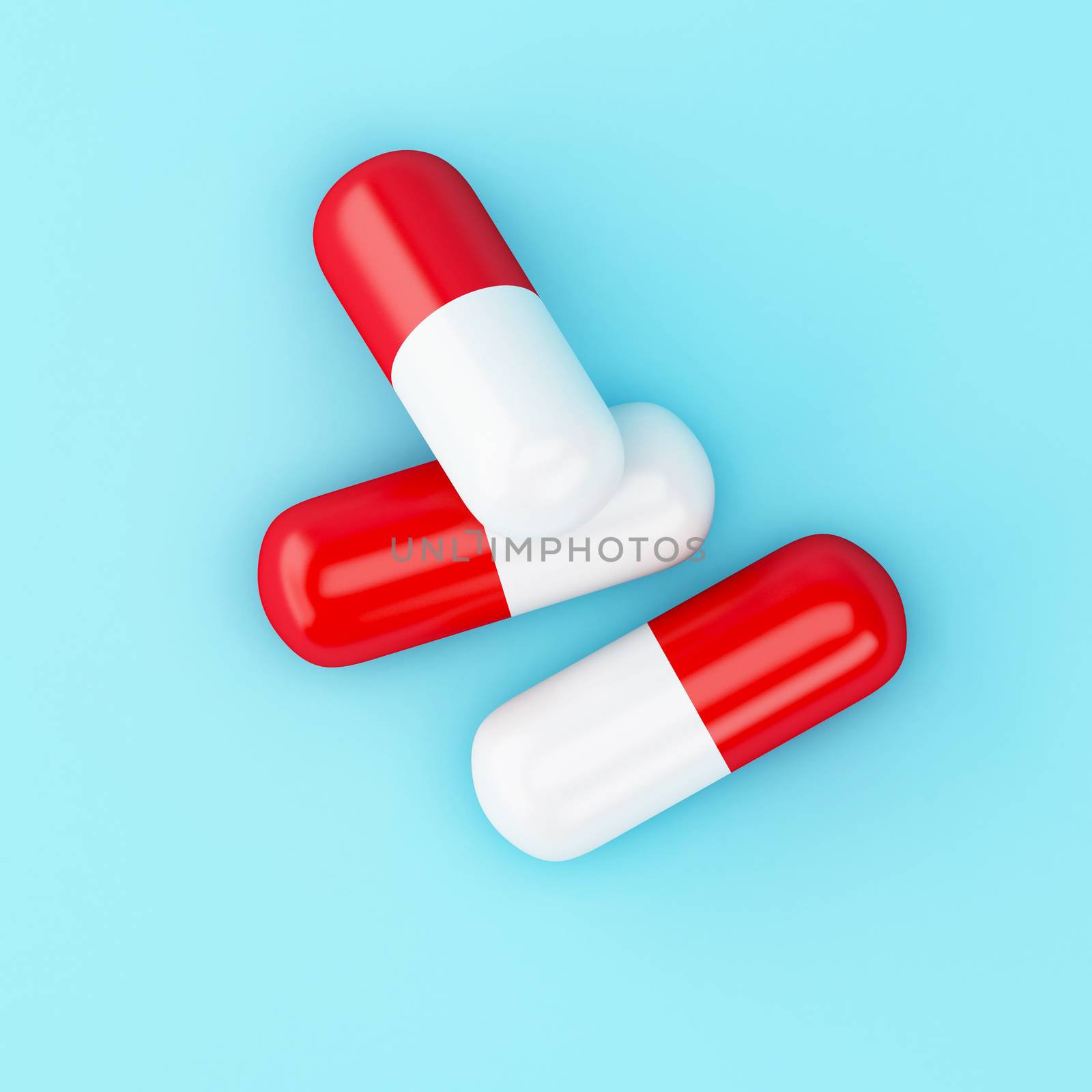 3d illustration. Three capsules pills, medicine concepts.