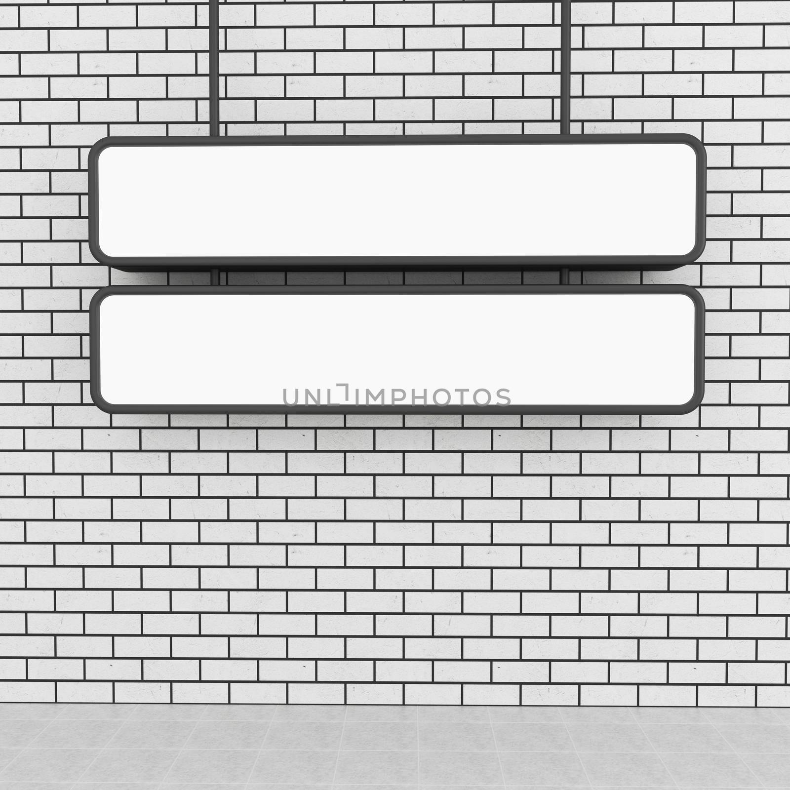 3d illustration. Banner mock up on brick wall.