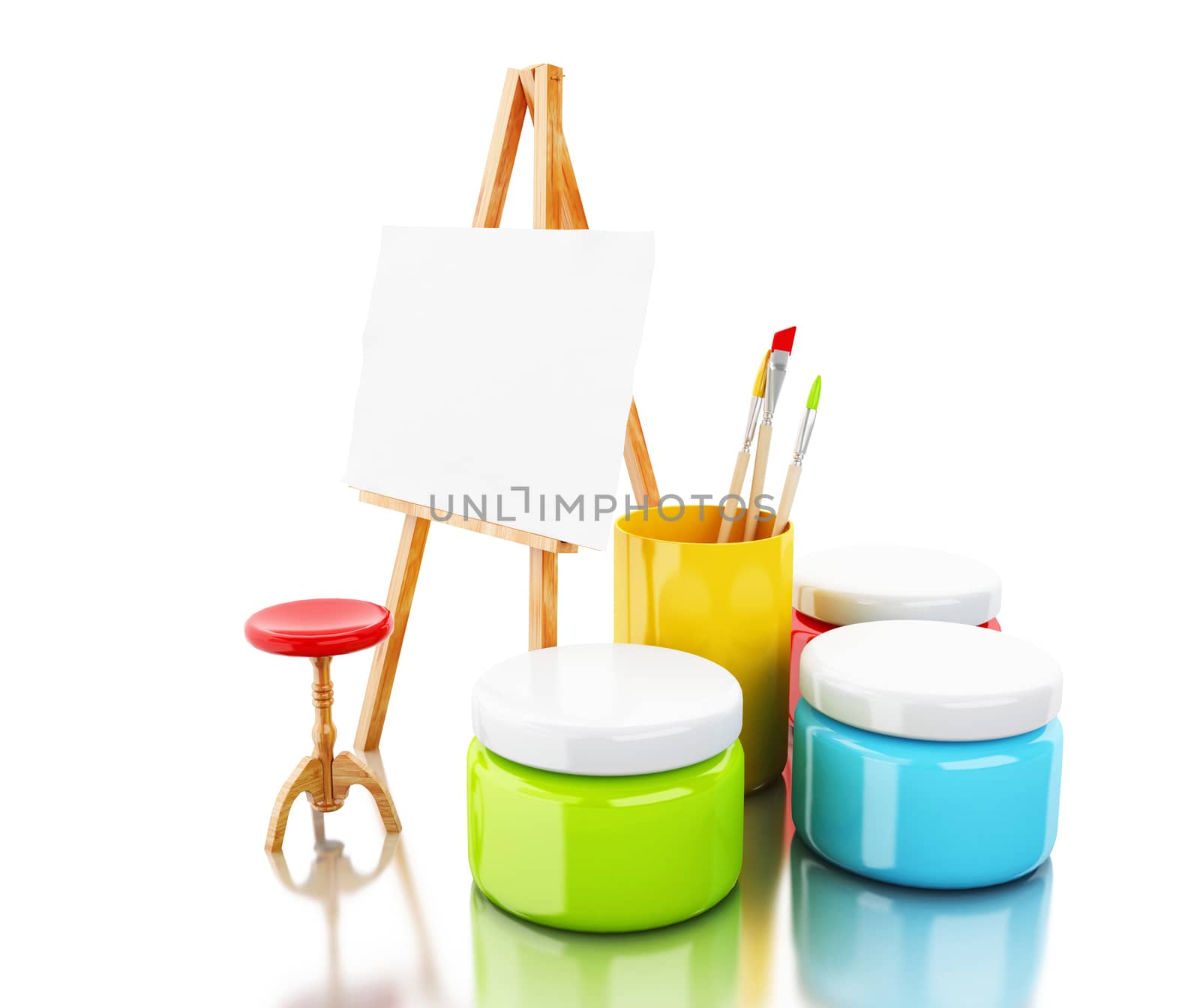 3d easel and brushes. by megostudio