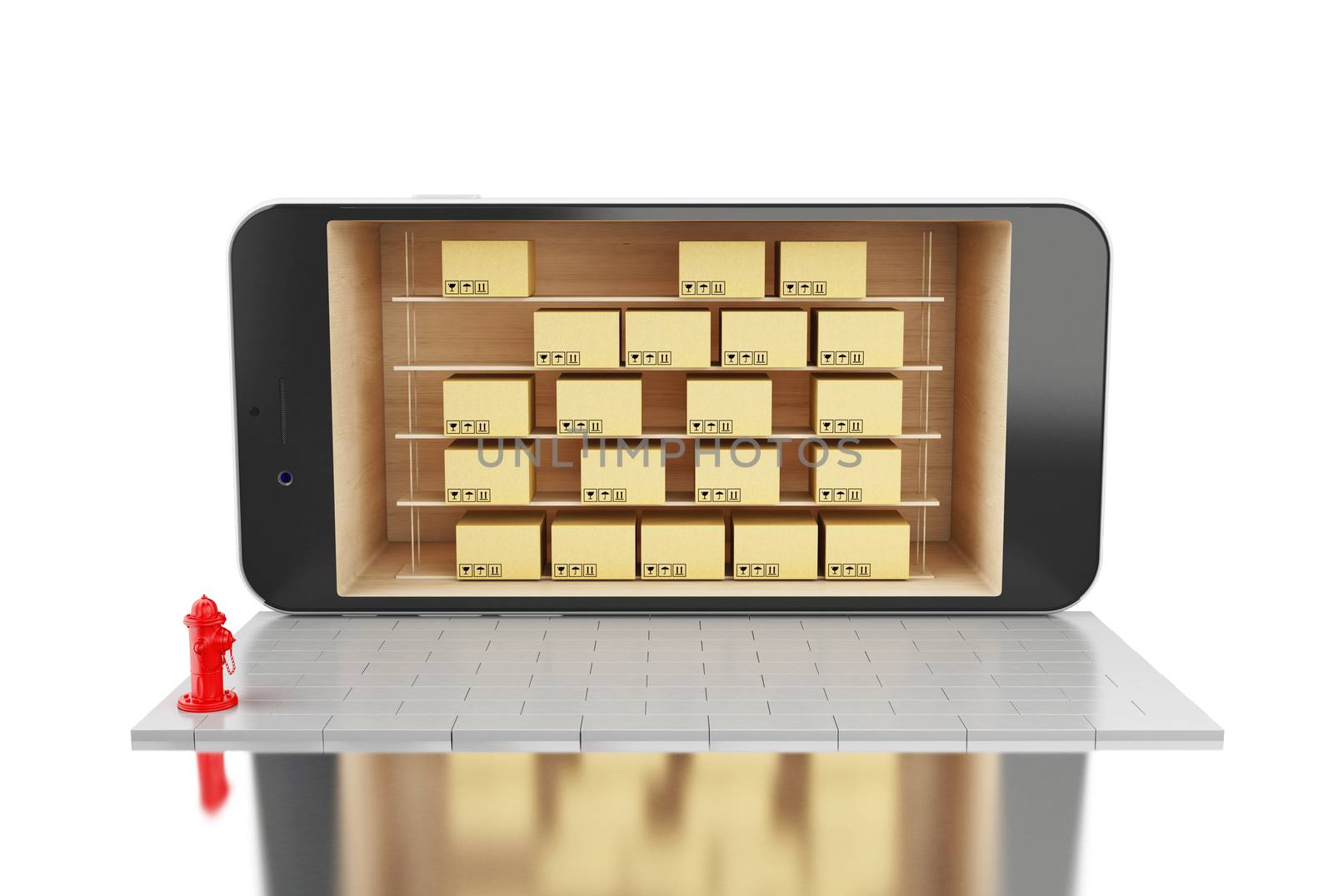 3D Smartphone with cardboard boxes. delivery shipping concept. by megostudio