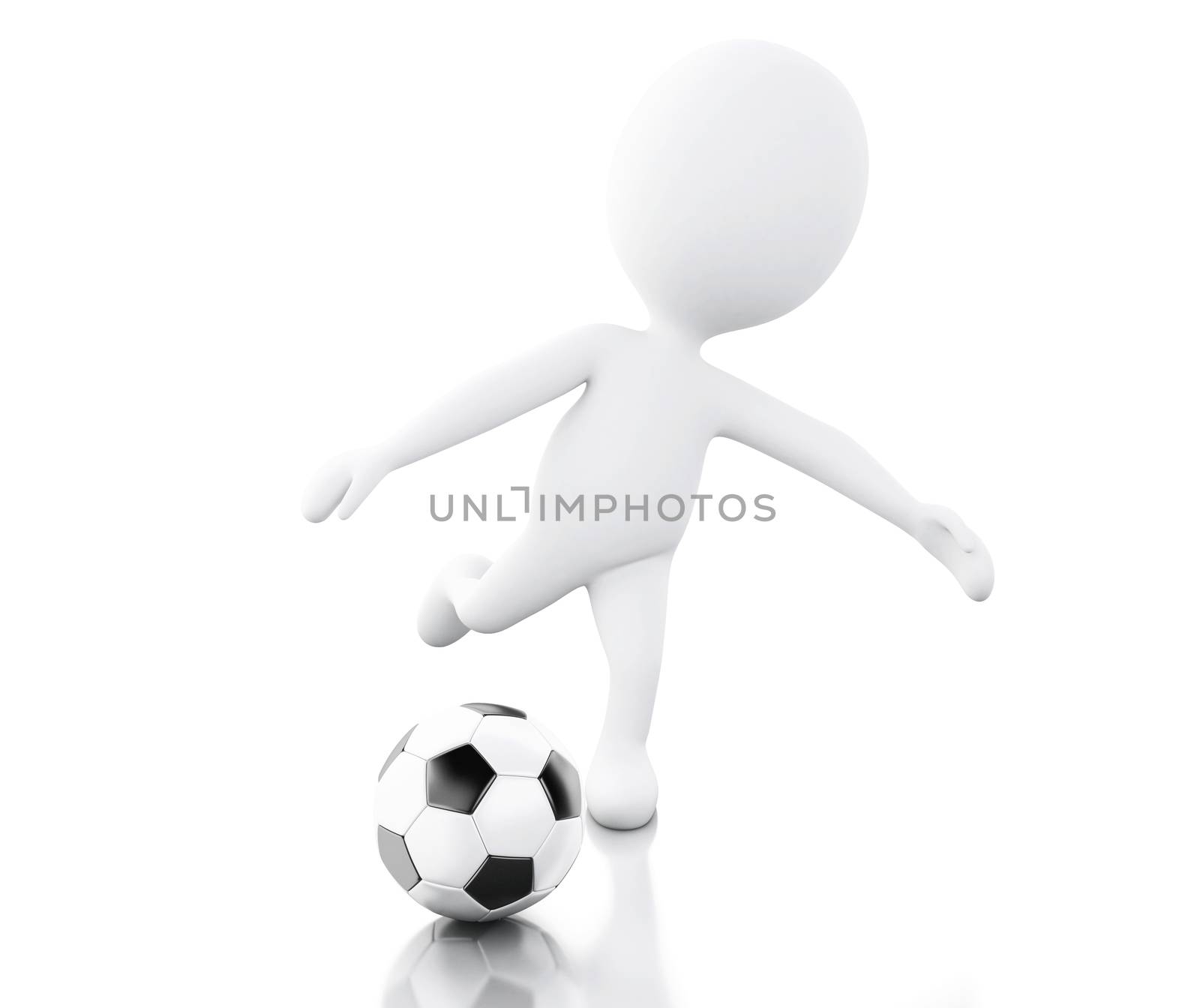 3d illustration. white people, soccer player with ball. Sports concept. Isolated white background