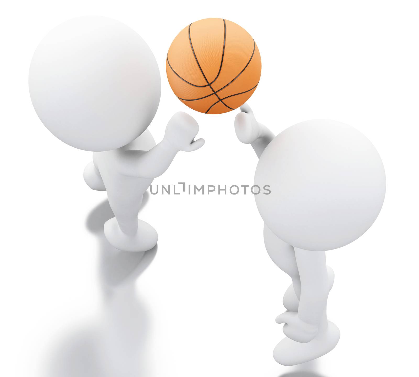 3d image. White people playing basketball. Isolated white background