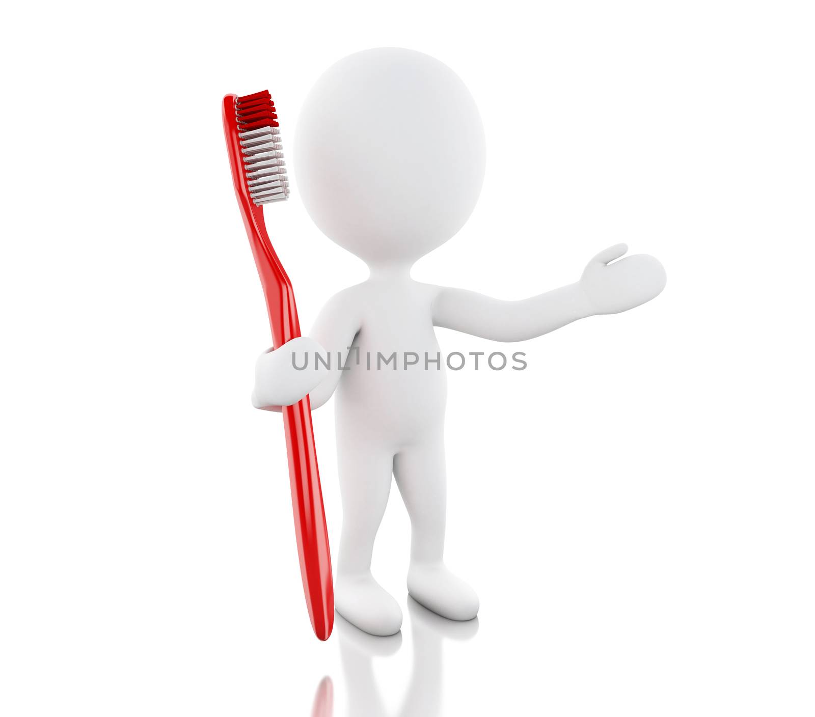 3d illustration. White people with toothbrush. Dental hygiene and healthy concept.