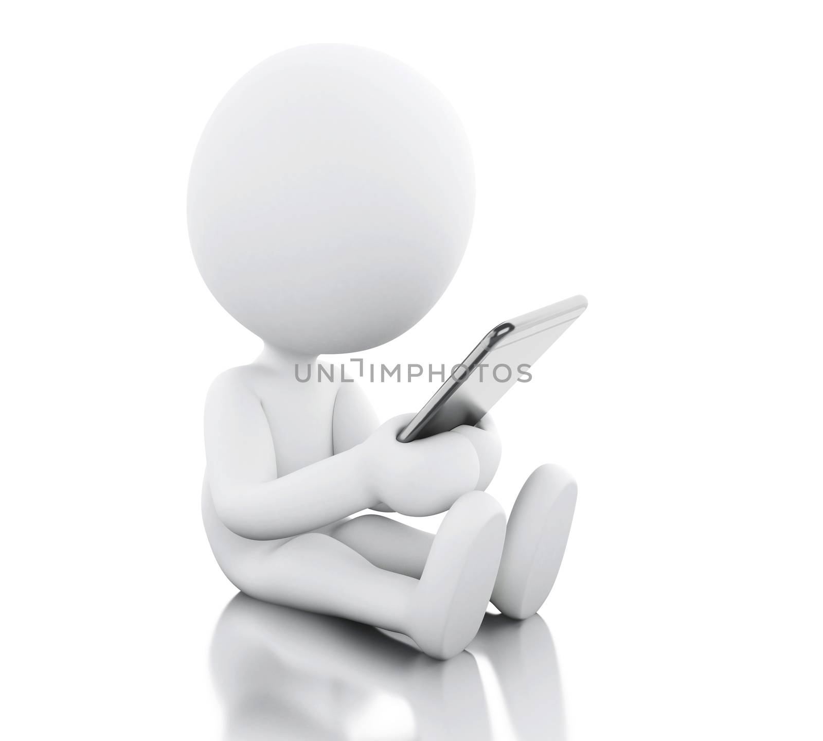 3d illustration. White people with tablet pc. Isolated white background.