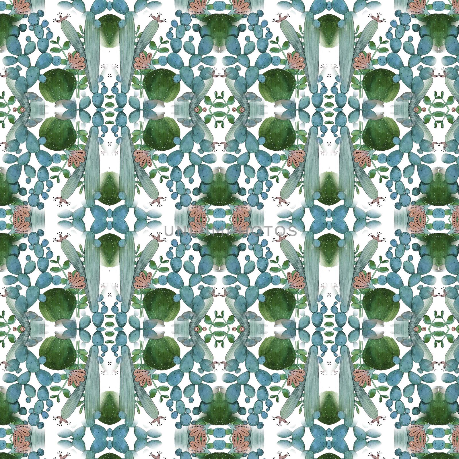 Watercolor seamless pattern from cacti colorful background