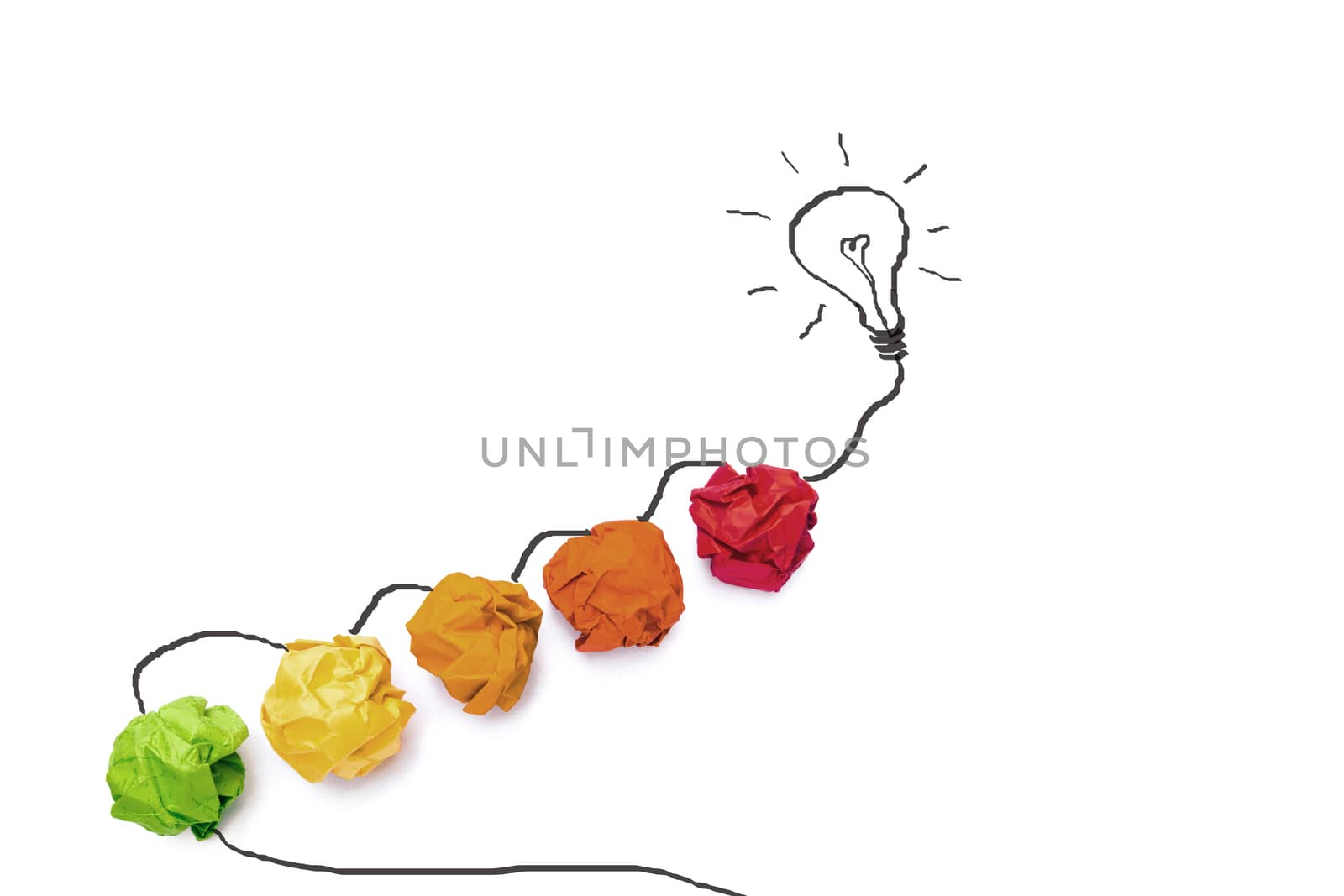 Concept idea with colorful paper and graphic of light bulb isolate on white background