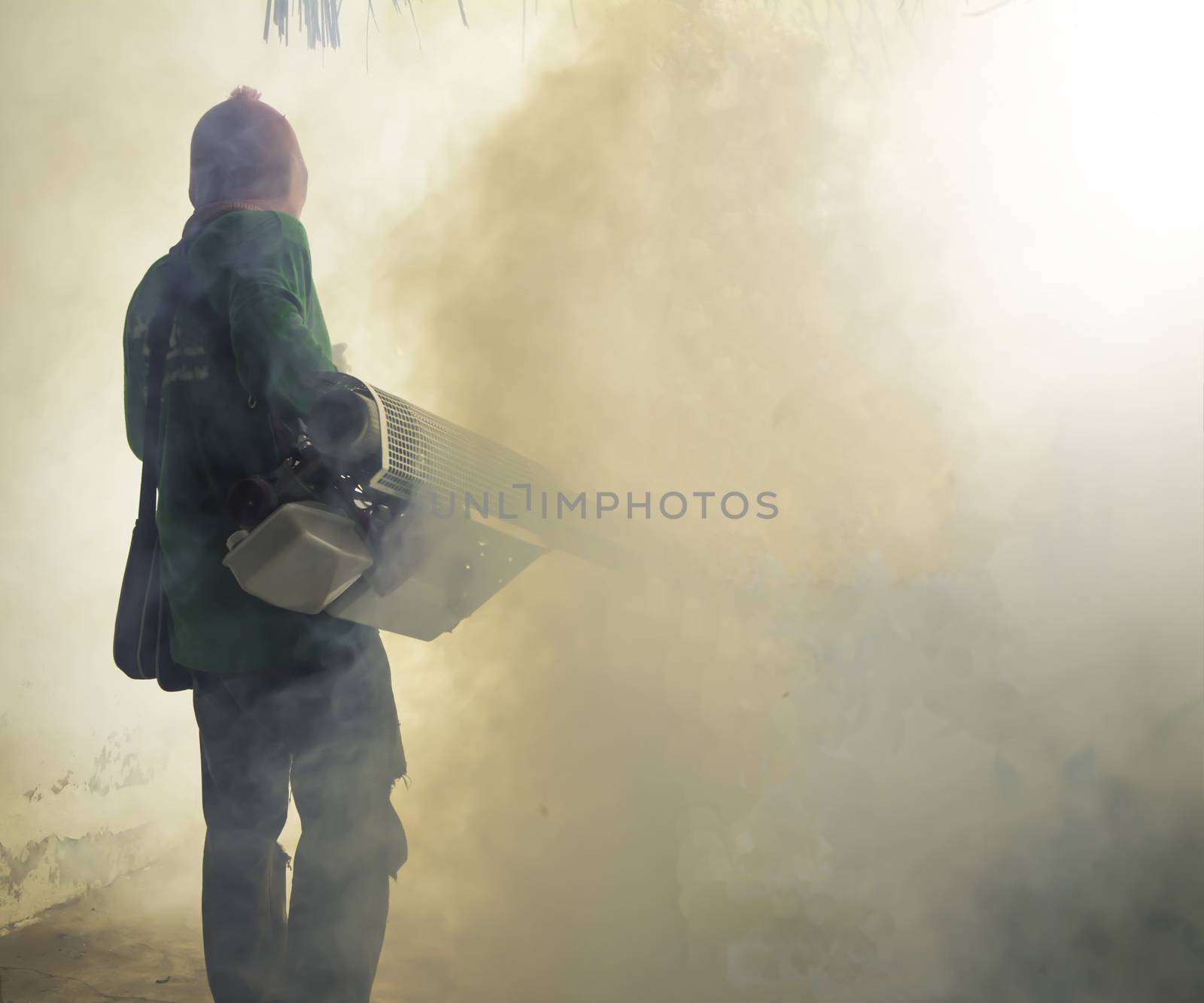 Man work fogging to eliminate mosquito for preventing spread den by kirisa99