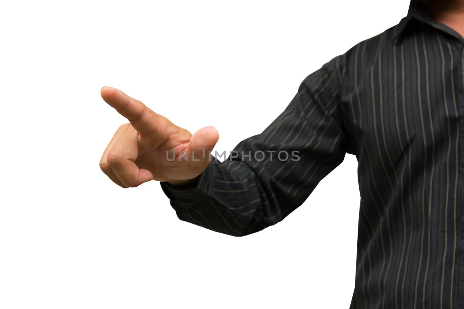 Business man pointing finger isolated on white background