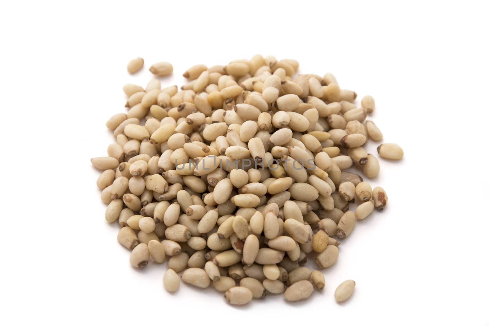 a pile of pine nuts isolated on white background