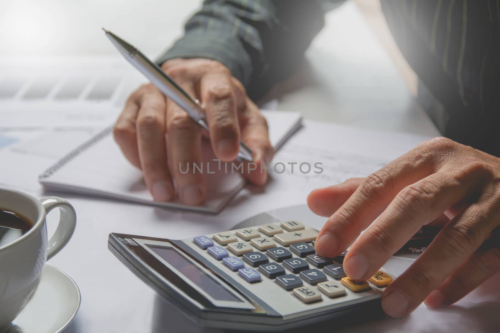 Businessman process. Businessman working the project on table soft focus