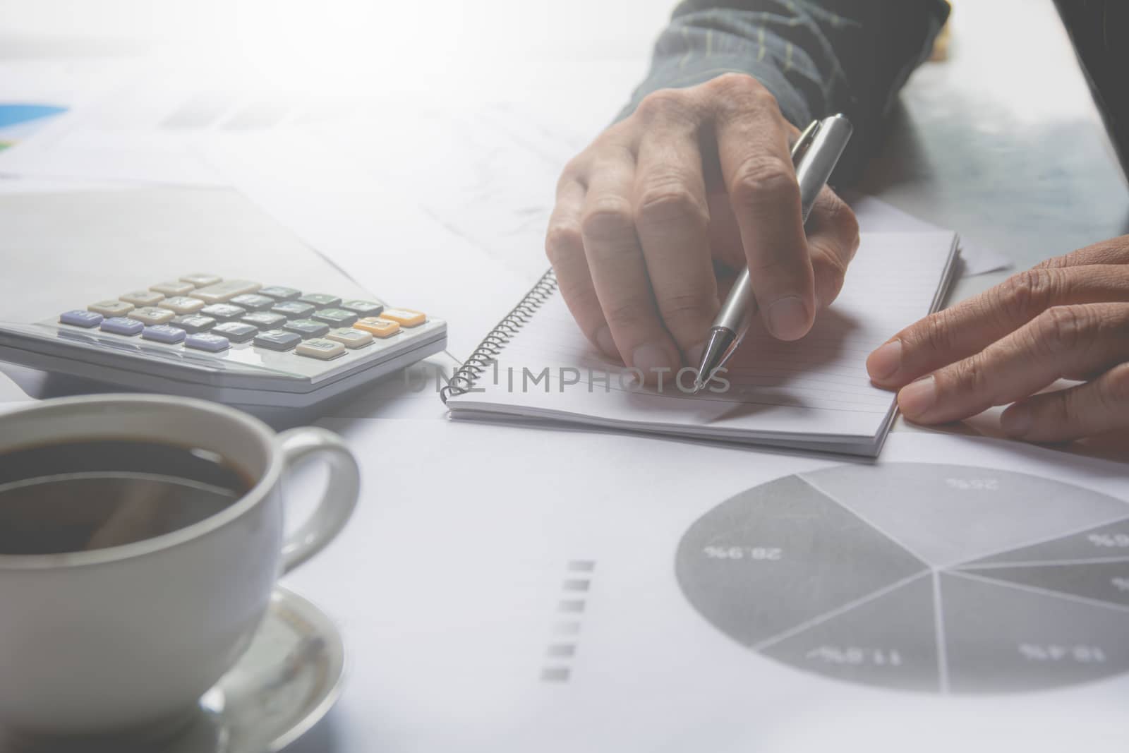 Businessman process. Businessman working the project on table soft focus