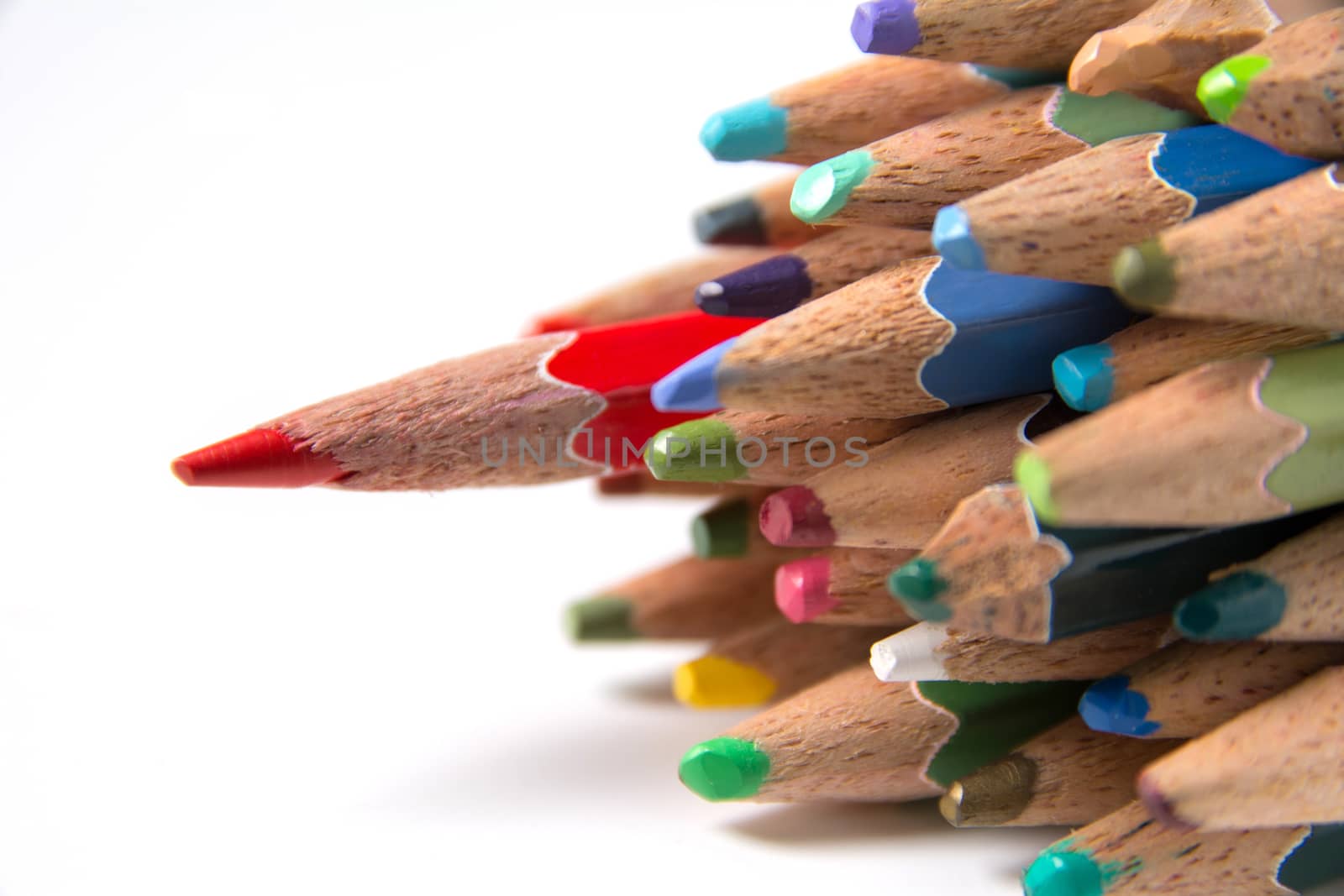 Color pencils isolated on white background close up with Clipping path.Color pencils for drawing.
