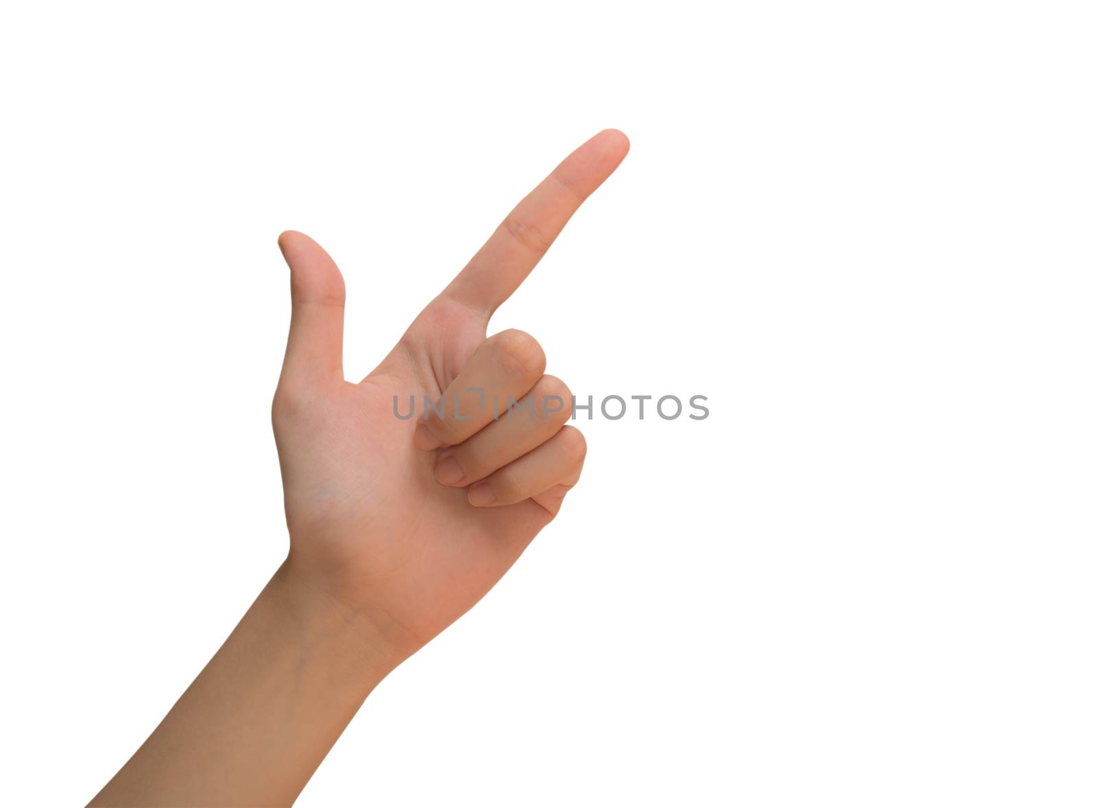 Woman point finger isolated on white background with clipping pa by kirisa99