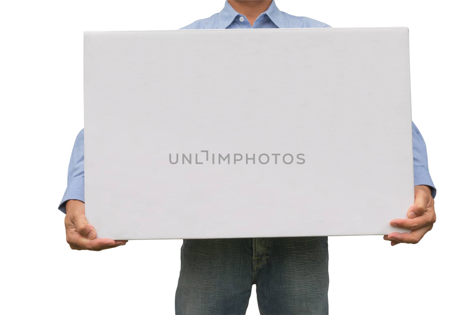 Business man carrying a white box isolated on white background by kirisa99