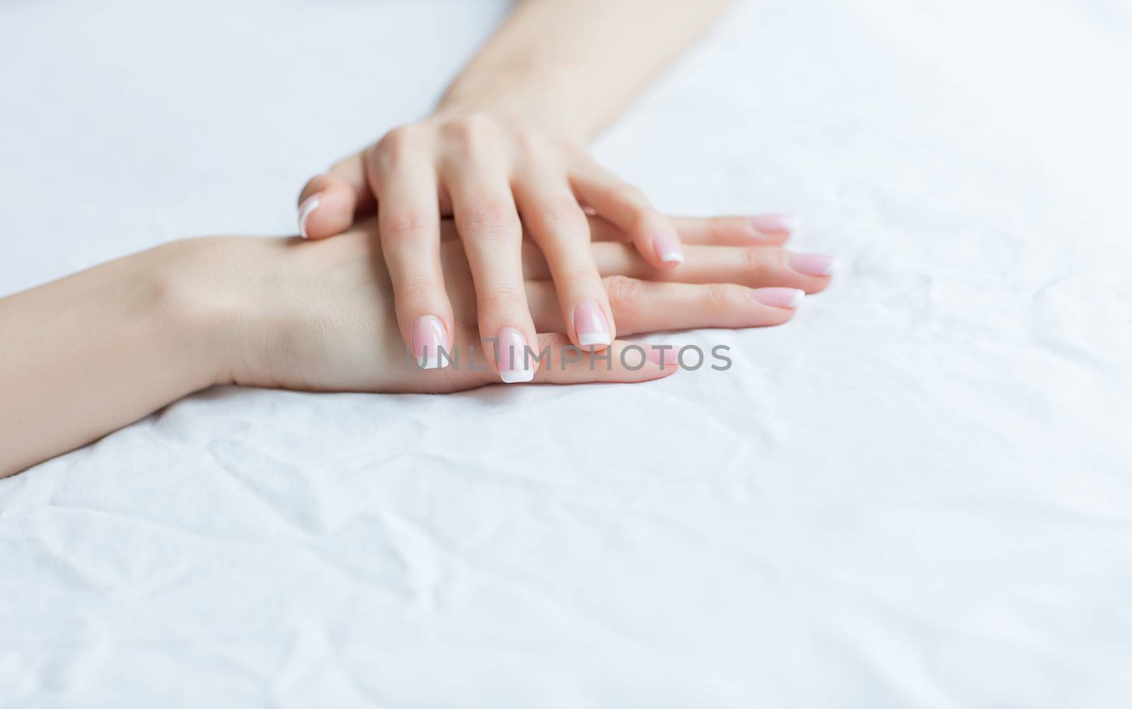 Beautiful Female Hands, Manicure concept, white background