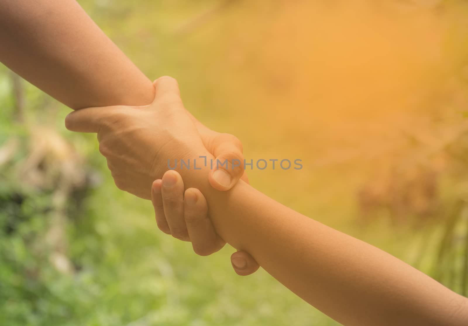 Two pairs of hand touch together, helping hands concept. Helping by kirisa99