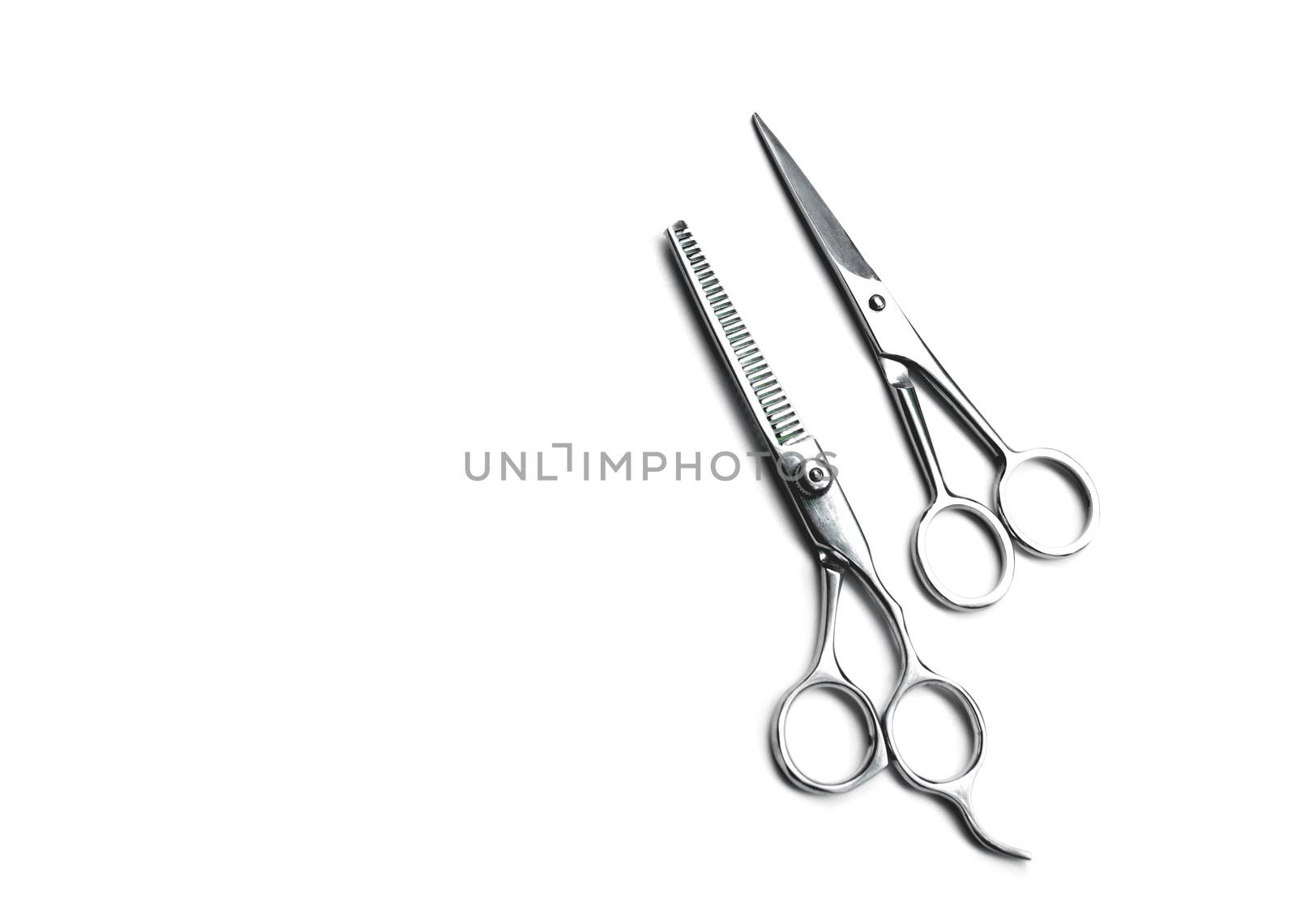 Barber Scissors isolated. Hair Cutting on white background. Hairdresser salon concept. Haircut accessories.