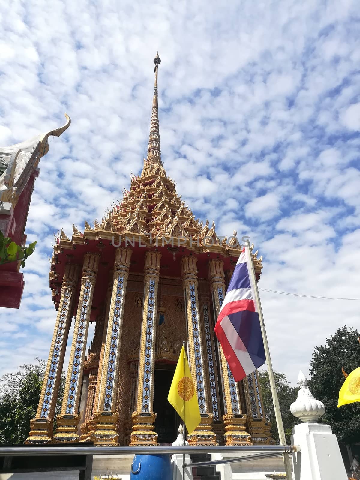 Worship Buddhist pavilion statue at Temple in Thailand  And his by shatchaya