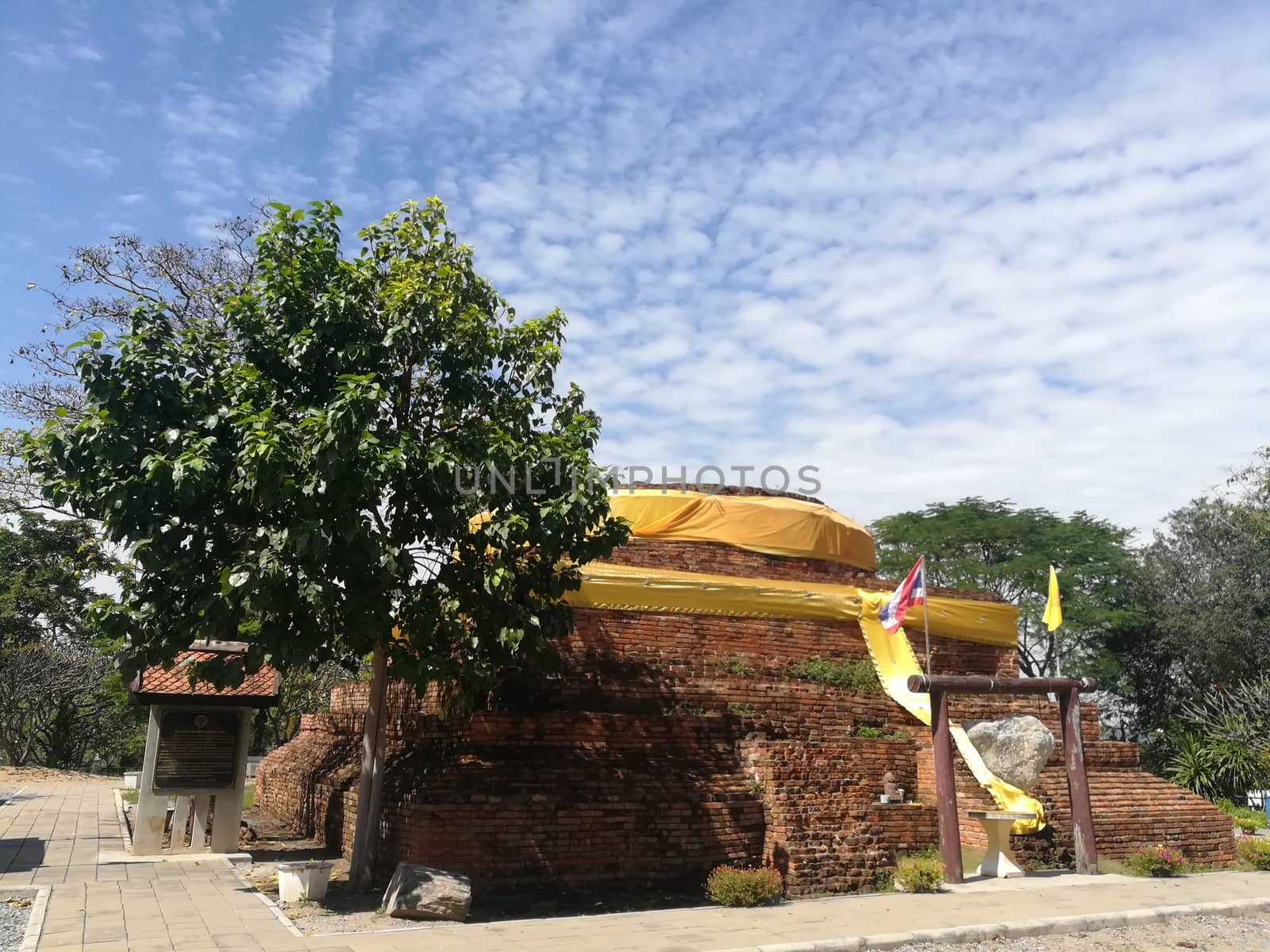 Worship Buddhist pavilion statue at Temple in Thailand  And his by shatchaya