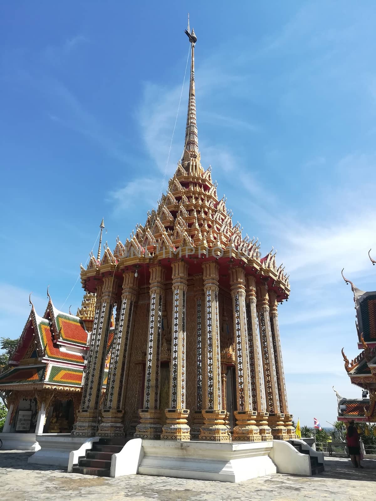 Worship Buddhist pavilion statue at Temple in Thailand  And his by shatchaya