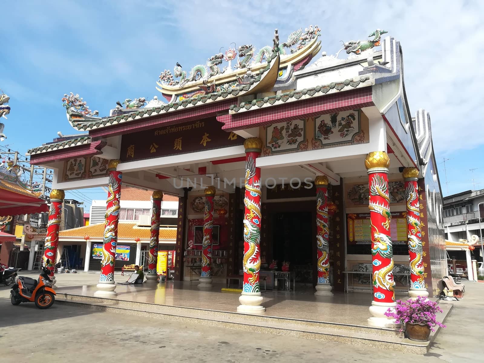 Worship Buddhist pavilion statue at Temple in Thailand  And his by shatchaya