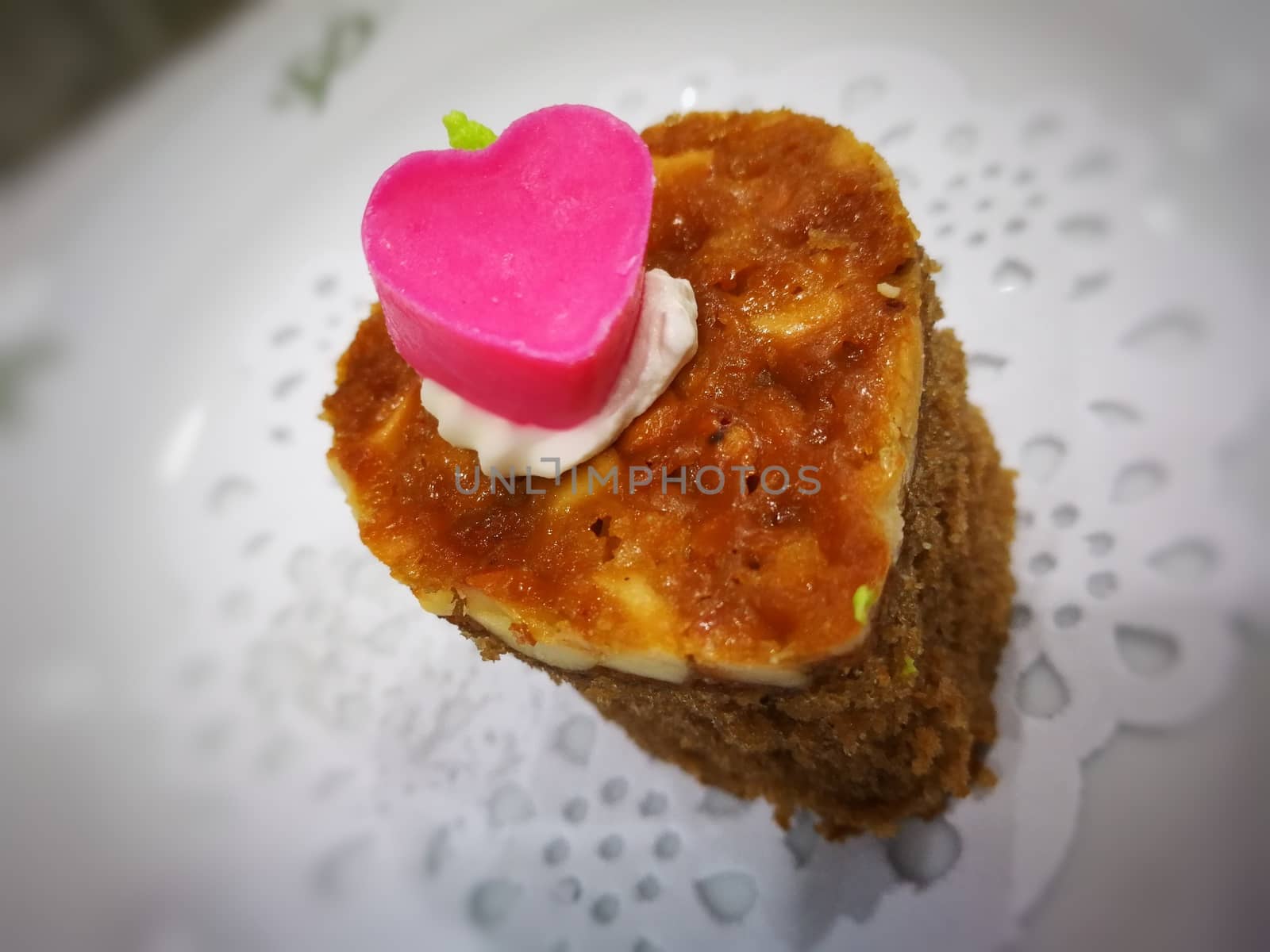 almond Toffee Cake topping pink chocolate in valentine day fastival