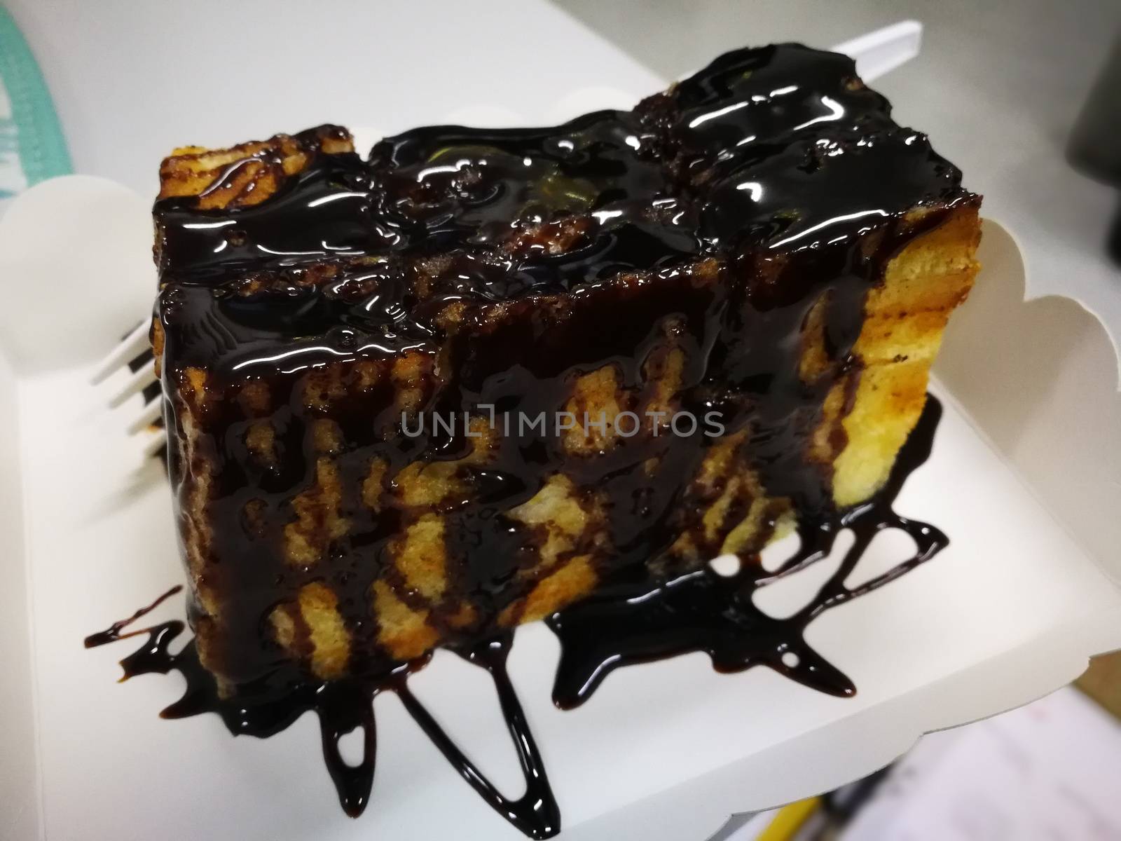 sweet bread  grill with butter and chocolate sauce by shatchaya