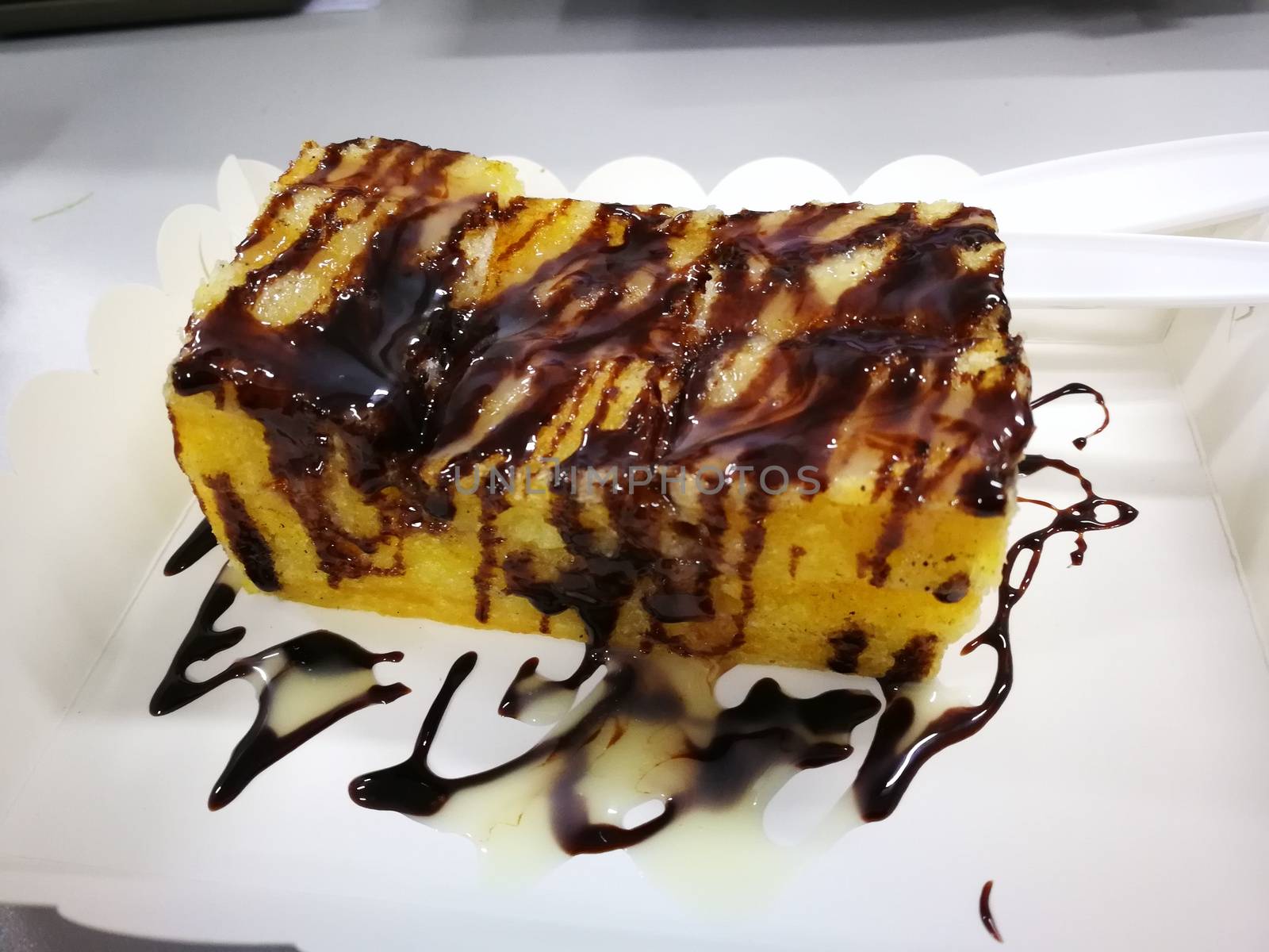sweet bread  grill with butter and chocolate sauce